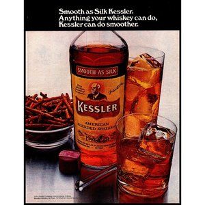 1970 Kessler American Whiskey Vintage Print Ad Pretzels High Ball Rocks Glasses